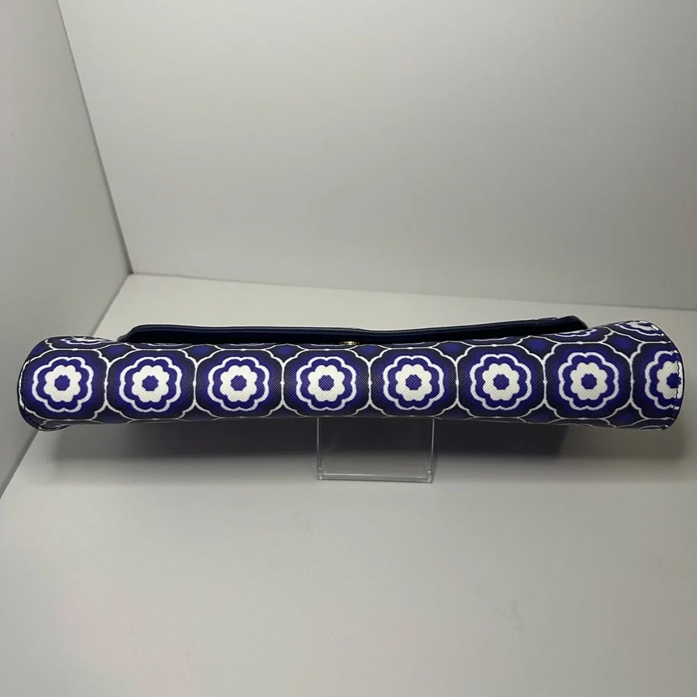 Trina Turk New Medallion Herringbone Blue & White Faux Envelope Leather Clutch